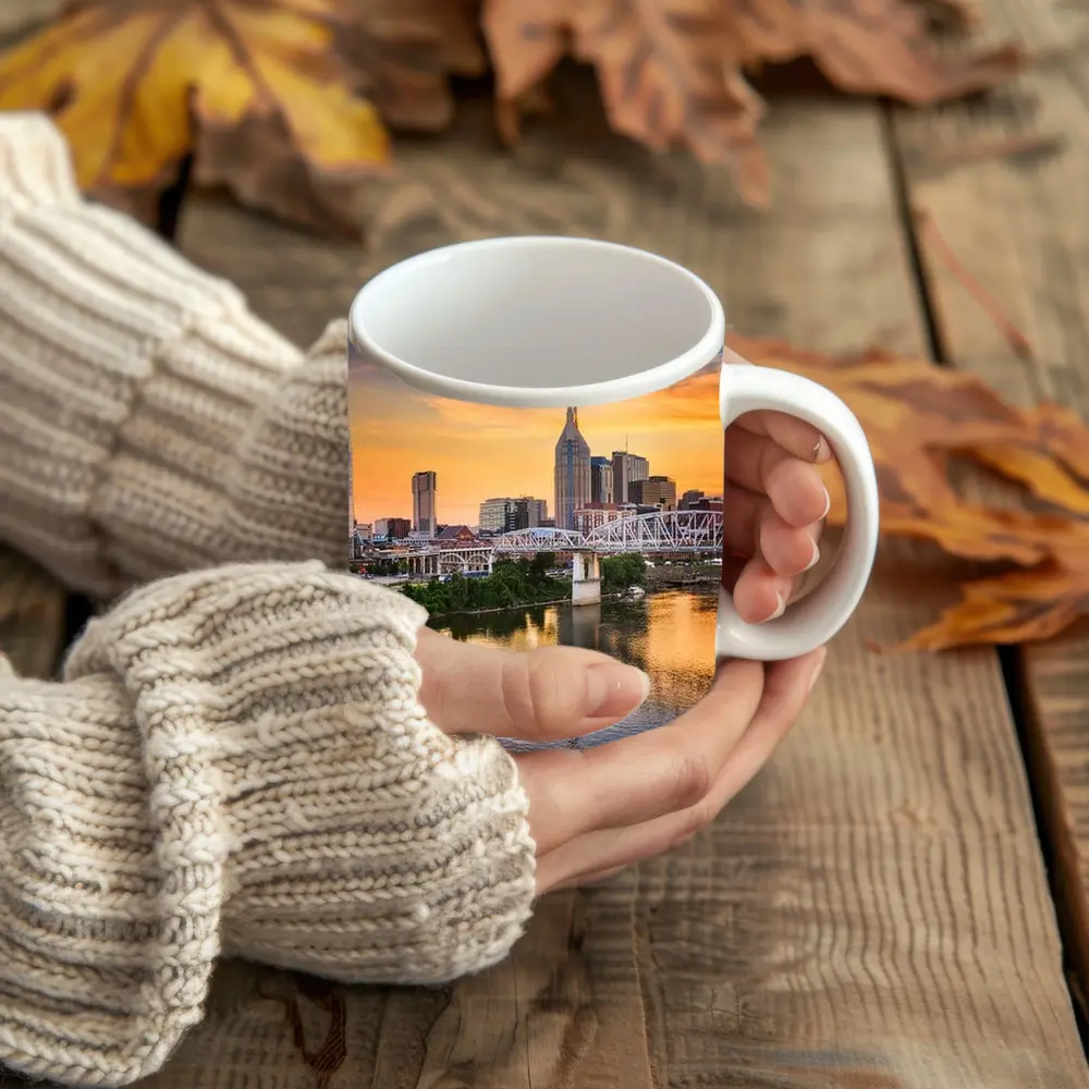 Nashville Skyline Sunset Over Cumberland River – Mugs