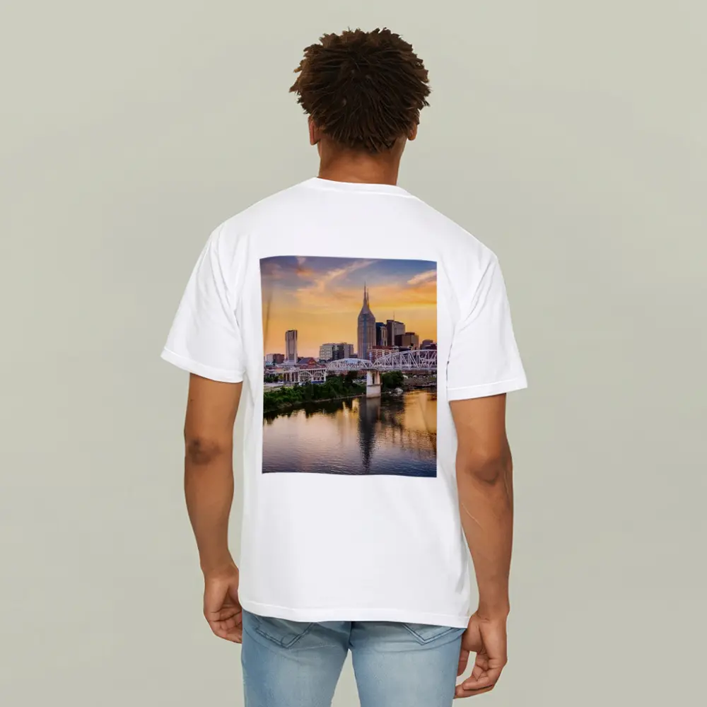 Nashville Skyline Sunset Over Cumberland River – T-Shirts