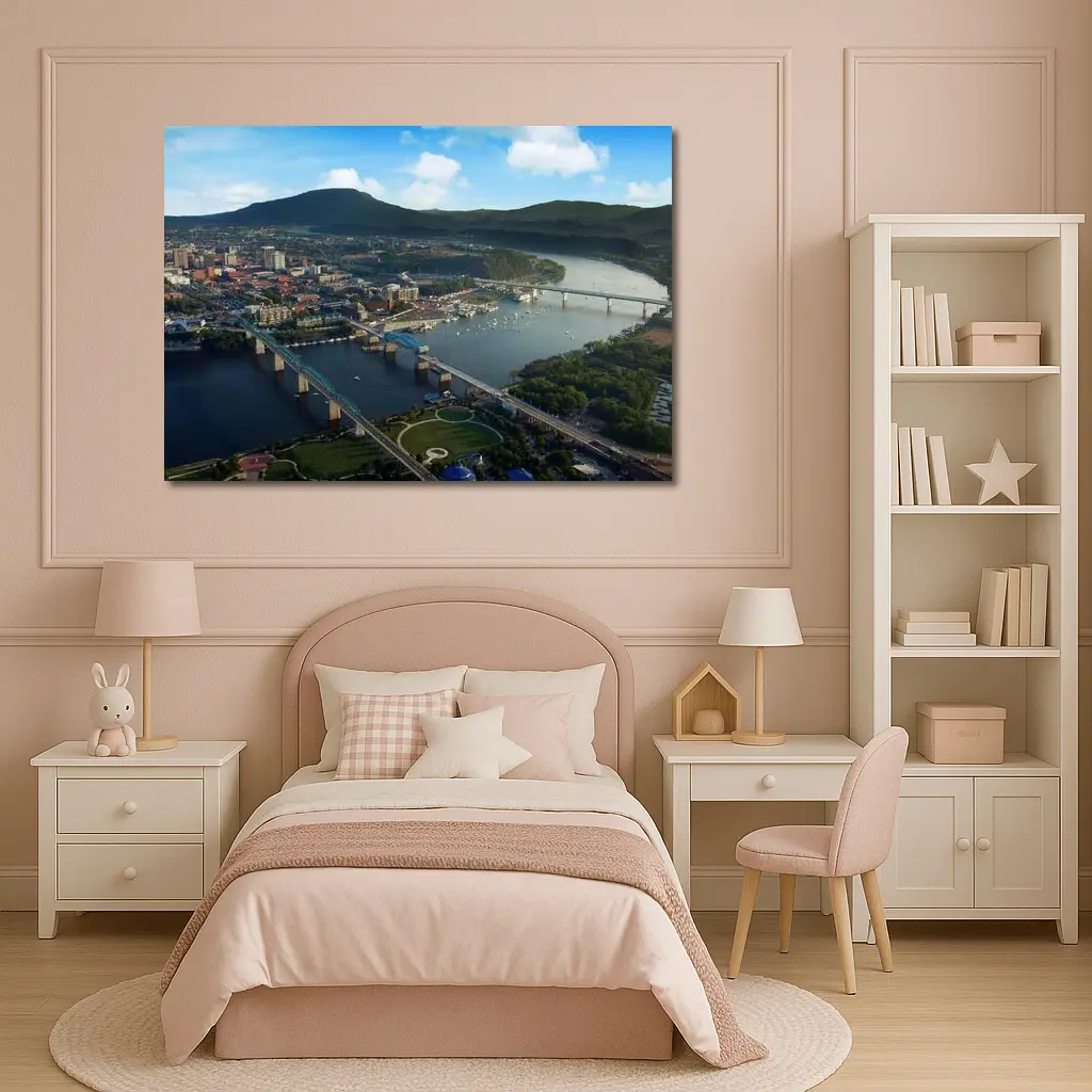 Chattanooga Tennessee River City Aerial View – Wall Art