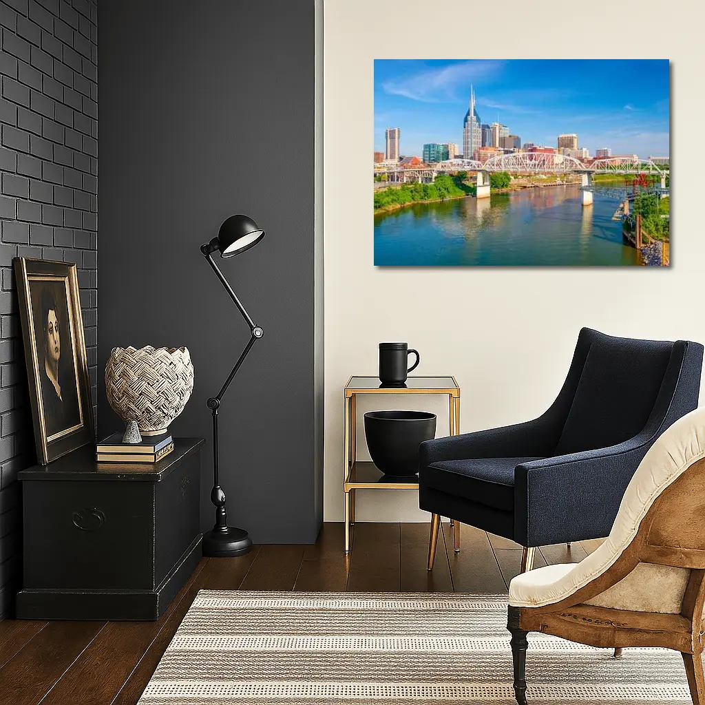 Nashville Skyline Cumberland River Bridge View – Wall Art