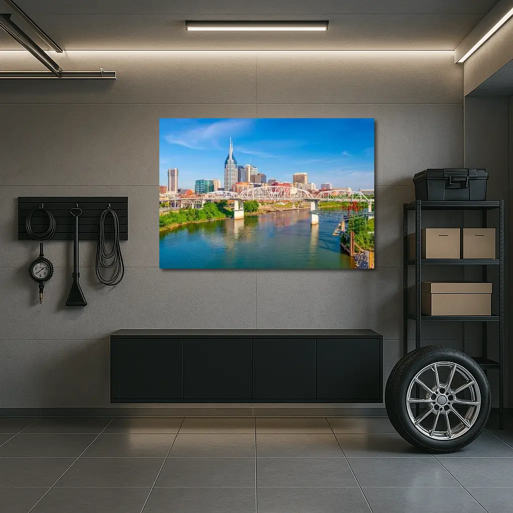 Nashville Skyline Cumberland River Bridge View – Wall Art
