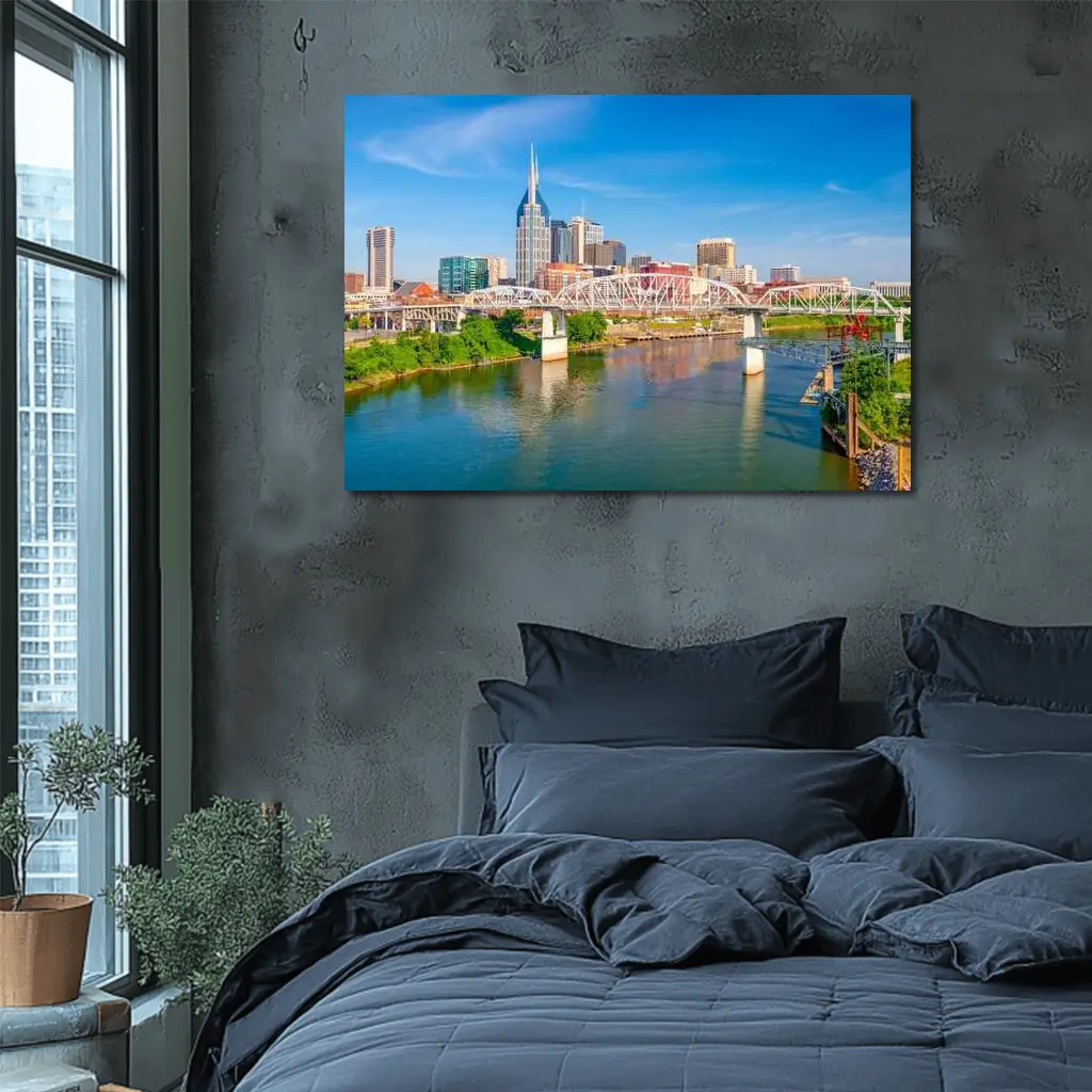 Nashville Skyline Cumberland River Bridge View – Wall Art