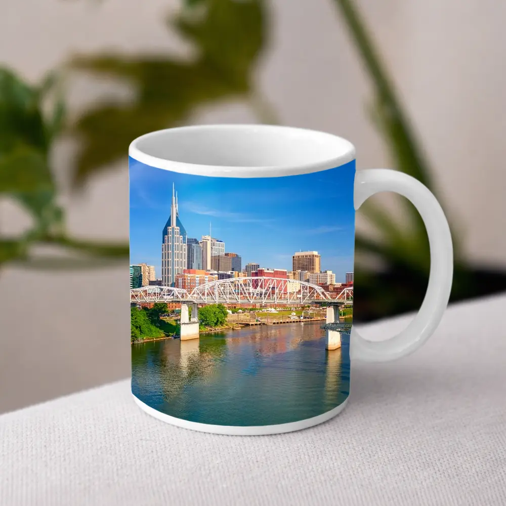 Nashville Skyline Cumberland River Bridge View – Mugs