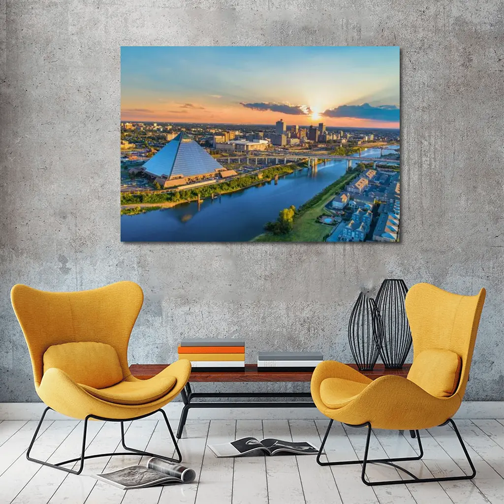 Memphis Pyramid Skyline Aerial Sunset View – Wall Art