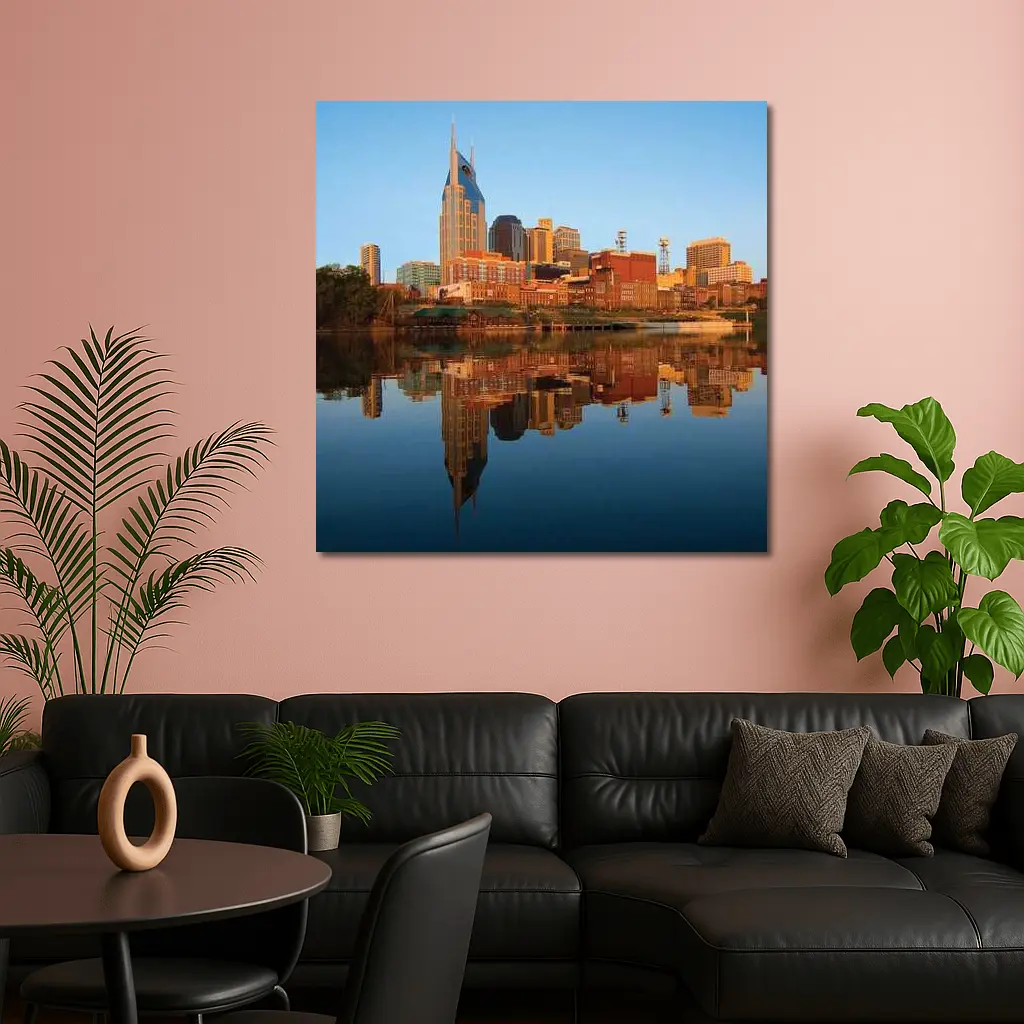 Nashville Skyline Reflecting on Cumberland River – Wall Art