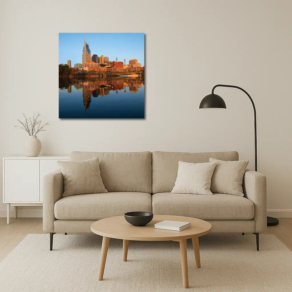 Nashville Skyline Reflecting on Cumberland River – Wall Art