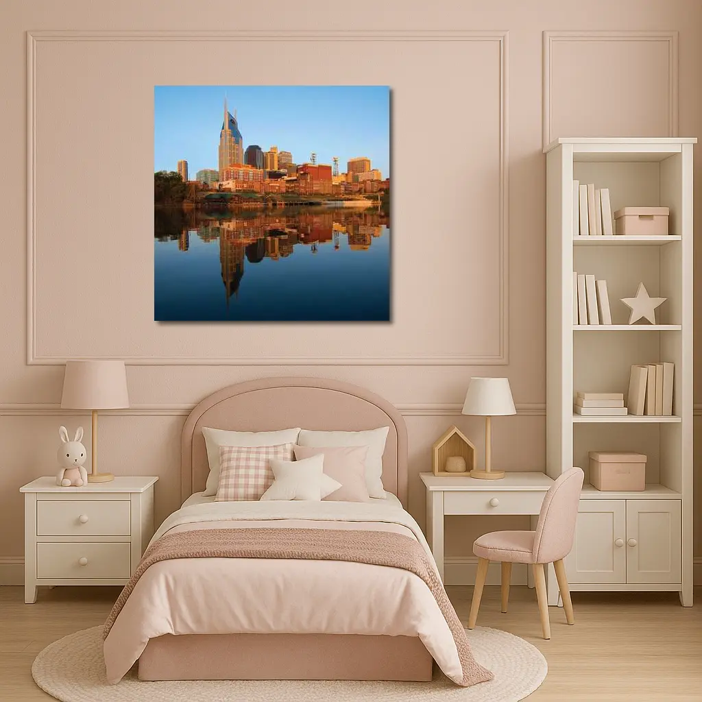 Nashville Skyline Reflecting on Cumberland River – Wall Art