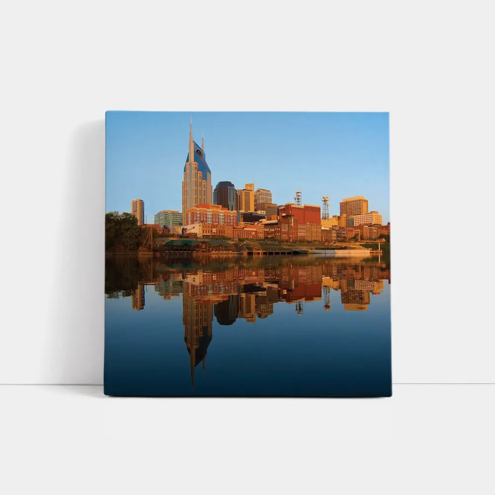 Nashville Skyline Reflecting on Cumberland River – Wall Art