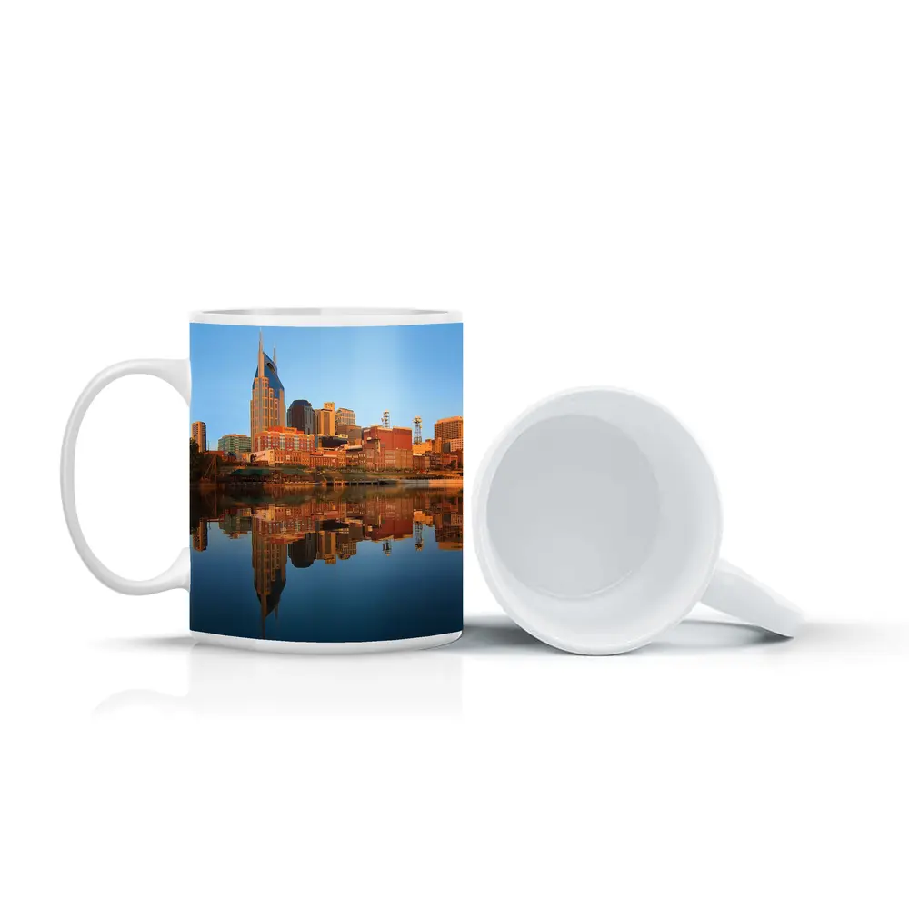 Nashville Skyline Reflecting on Cumberland River – Mugs