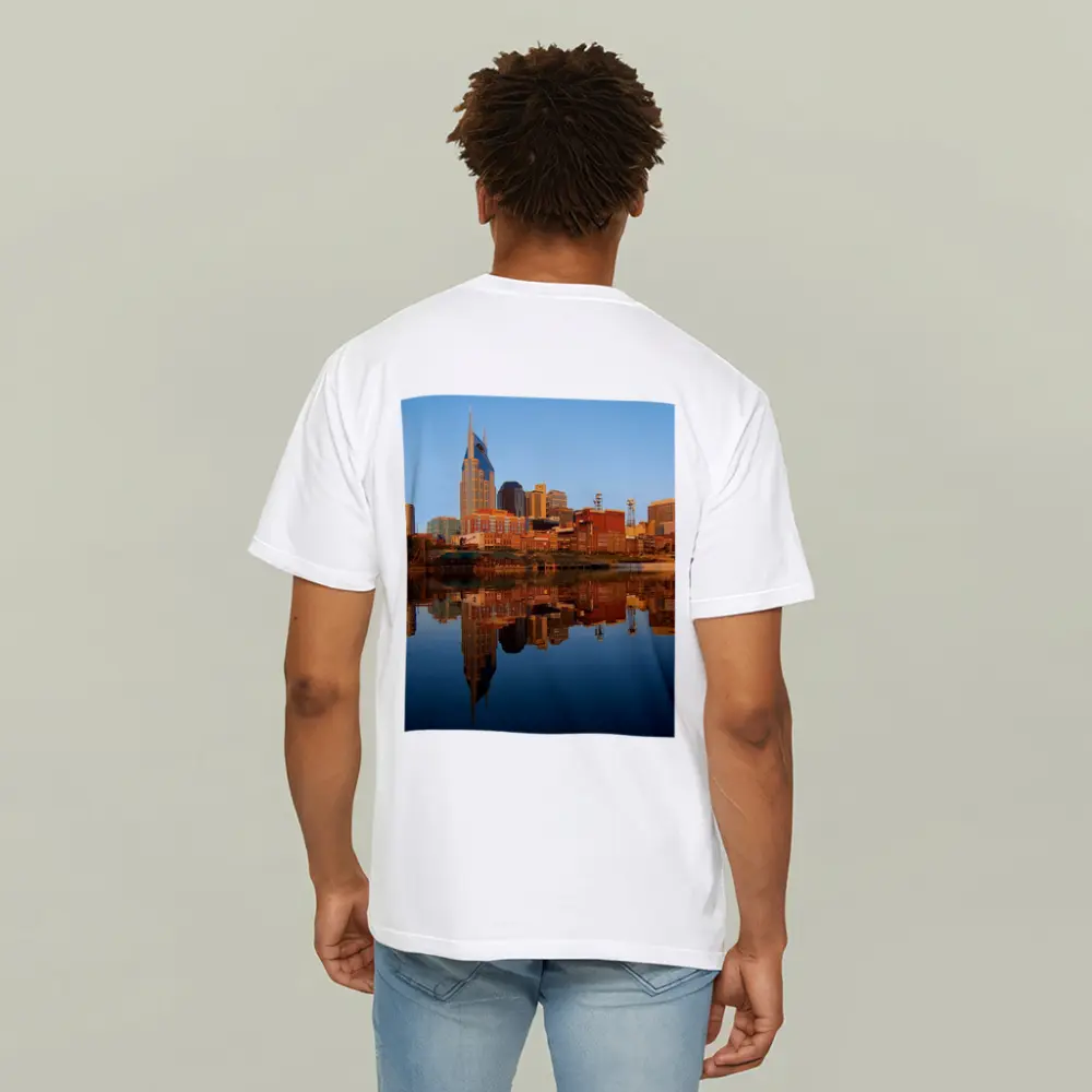 Nashville Skyline Reflecting on Cumberland River – T-Shirts