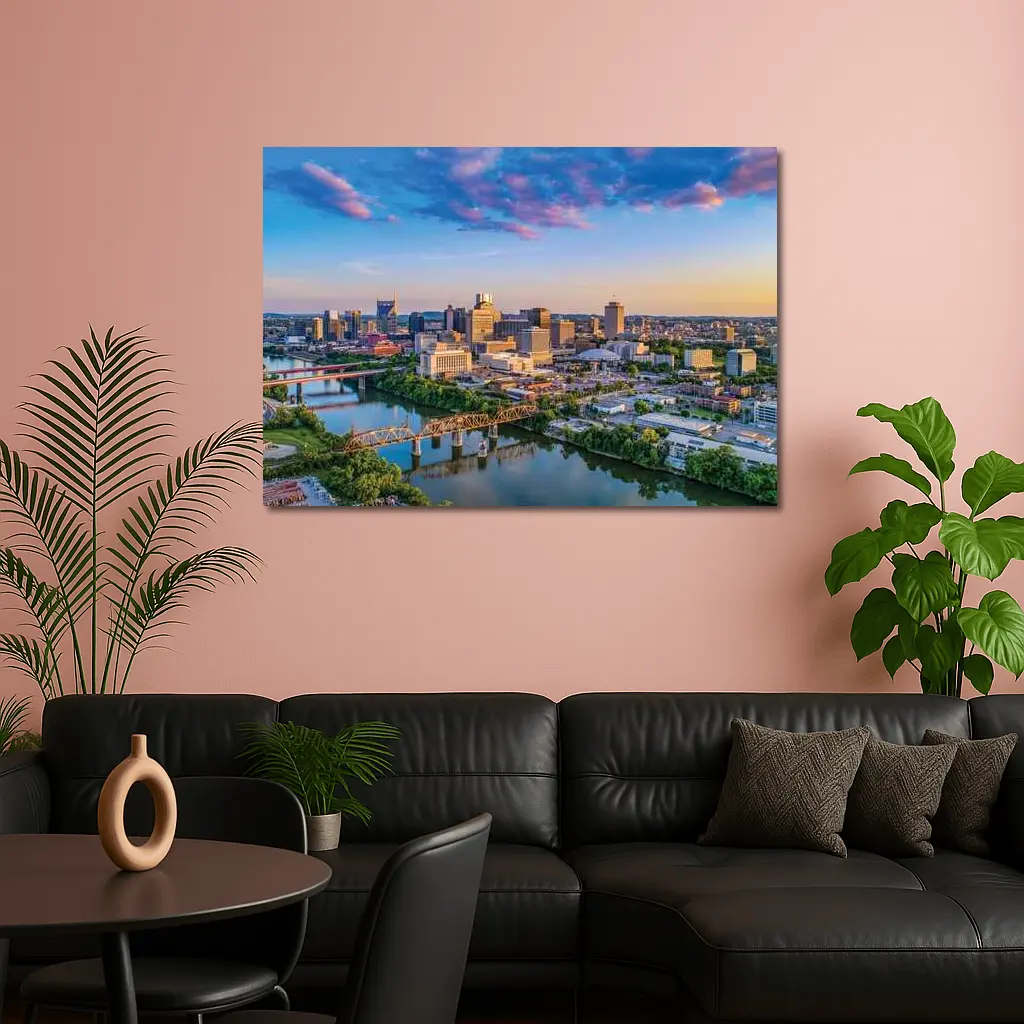 Nashville Skyline Aerial View at Sunset – Wall Art