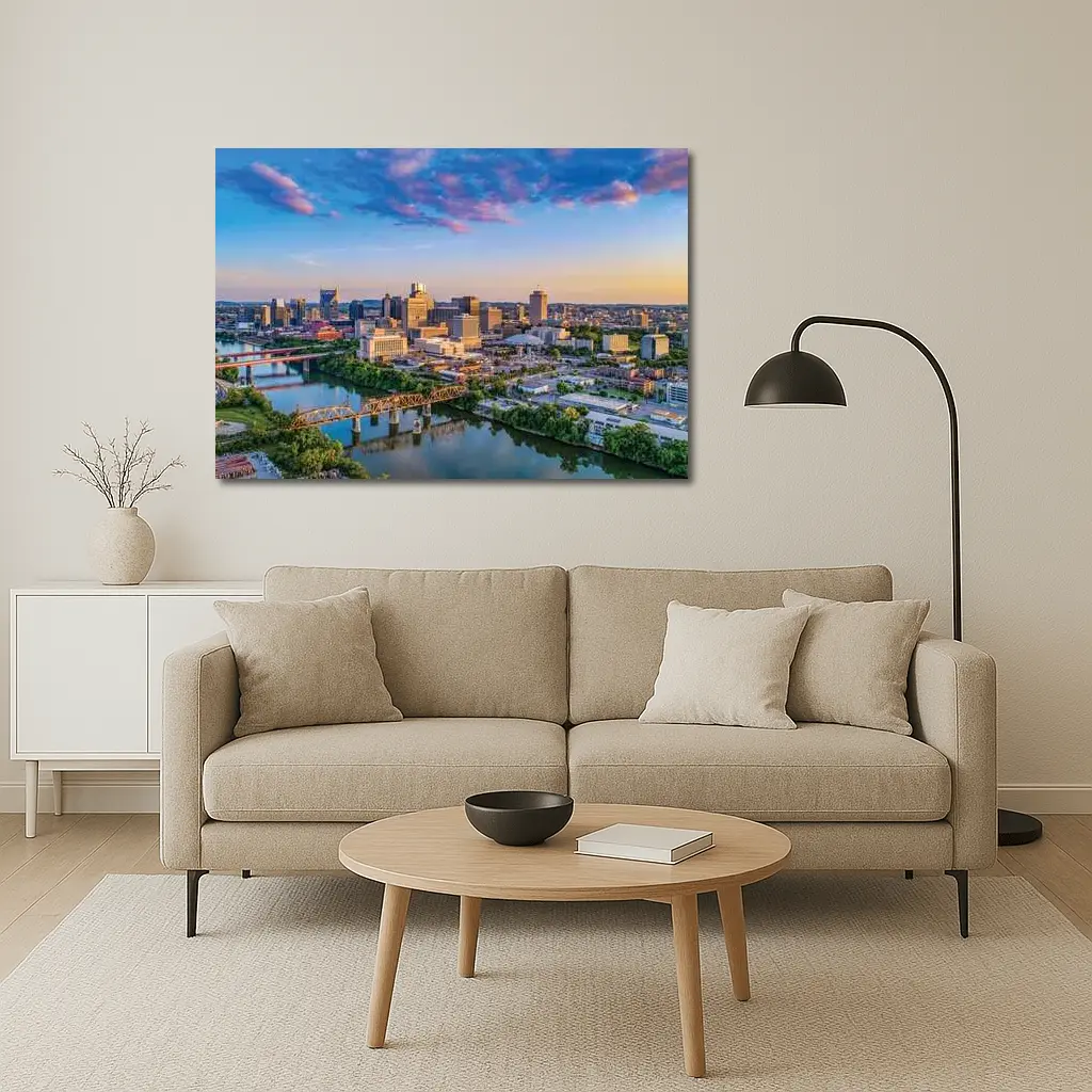 Nashville Skyline Aerial View at Sunset – Wall Art