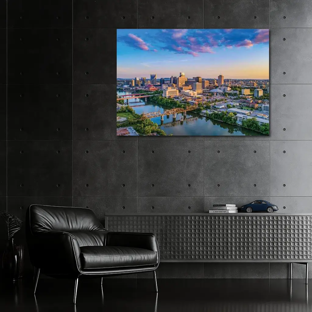 Nashville Skyline Aerial View at Sunset – Wall Art