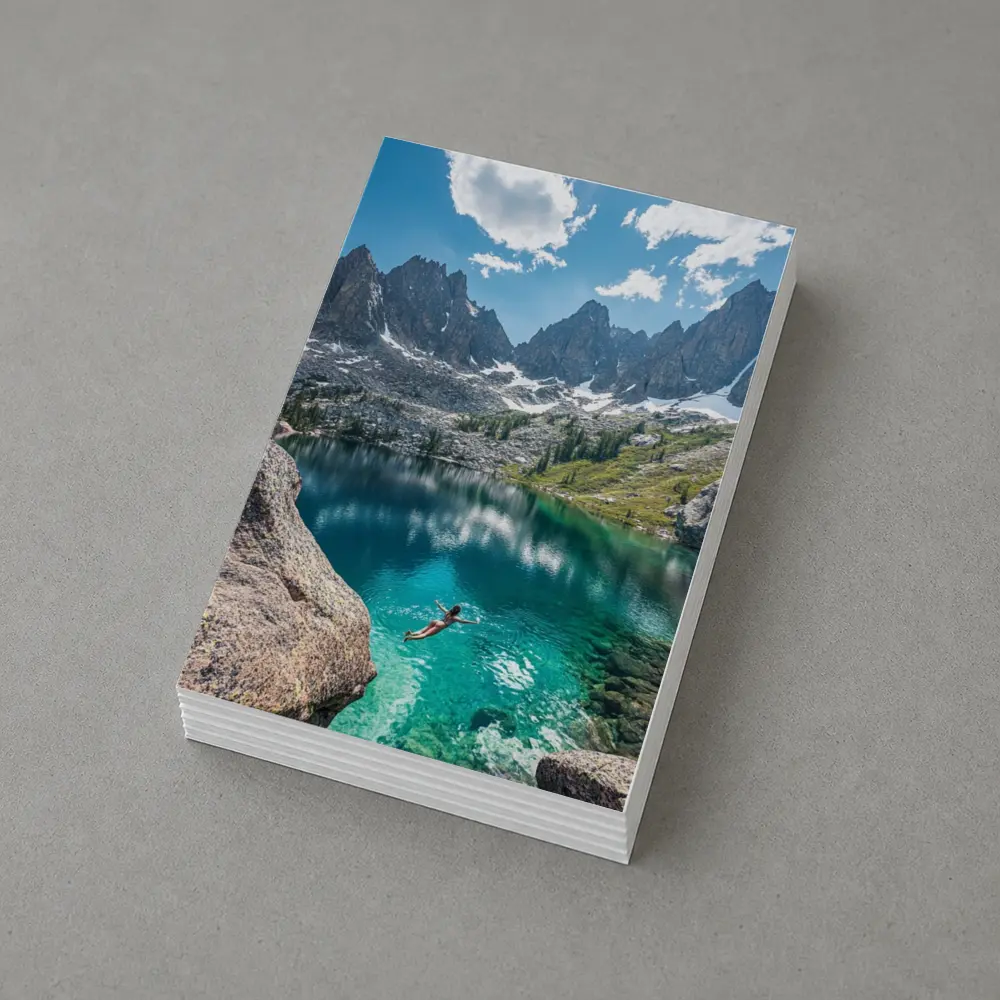 Person Swimming Alpine Lake Jagged Mountain Peaks – Postcards