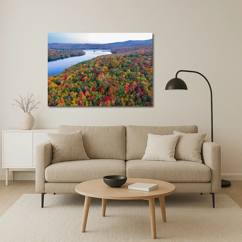 Aerial Autumn Forest Lake Mountain View – Wall Art