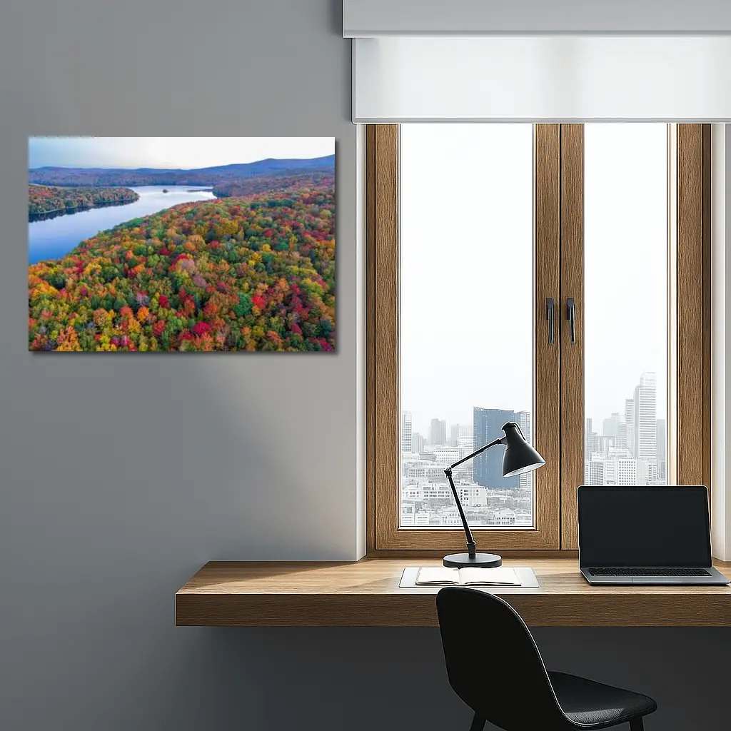 Aerial Autumn Forest Lake Mountain View – Wall Art