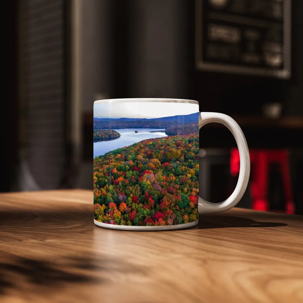 Aerial Autumn Forest Lake Mountain View – Mugs