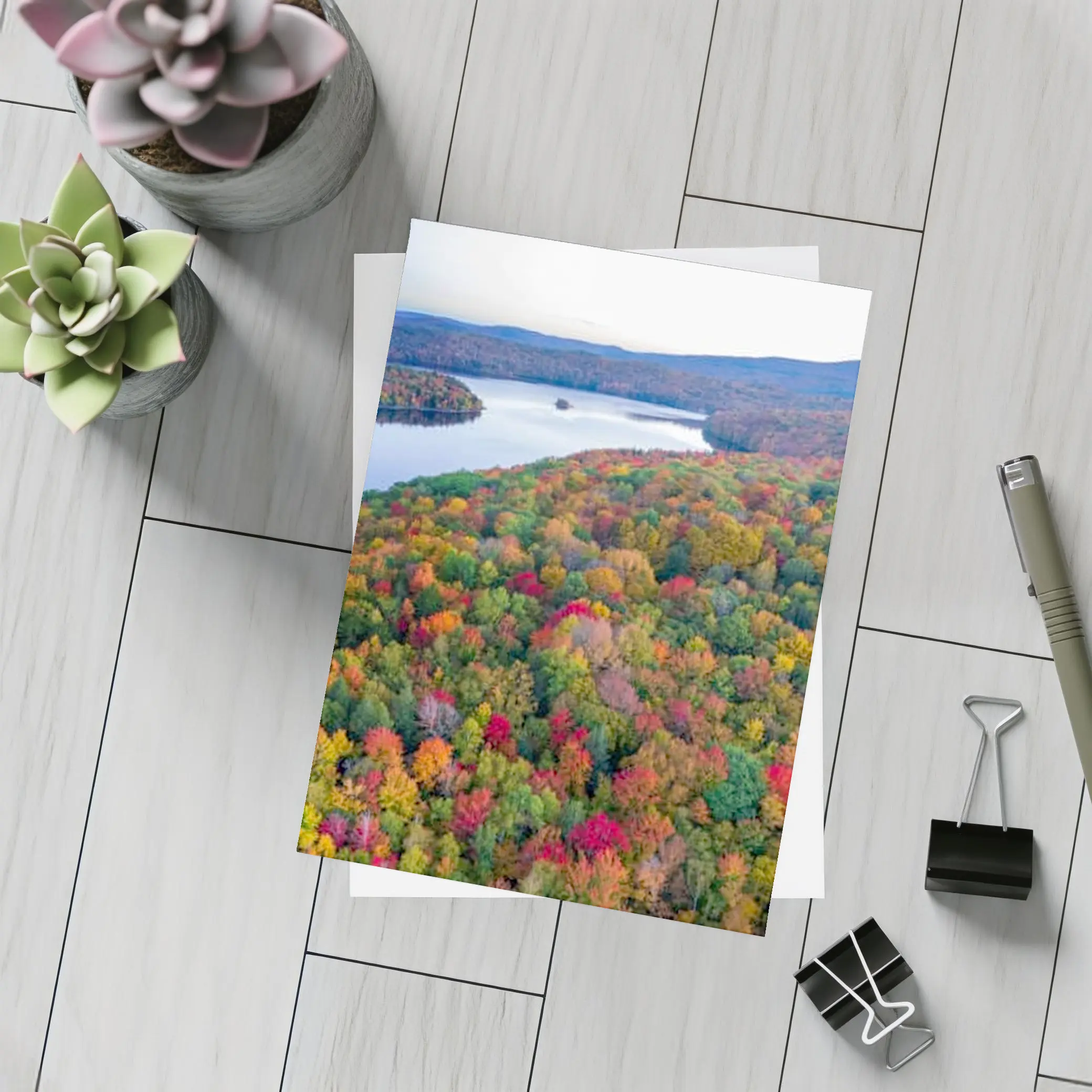 Aerial Autumn Forest Lake Mountain View – Postcards