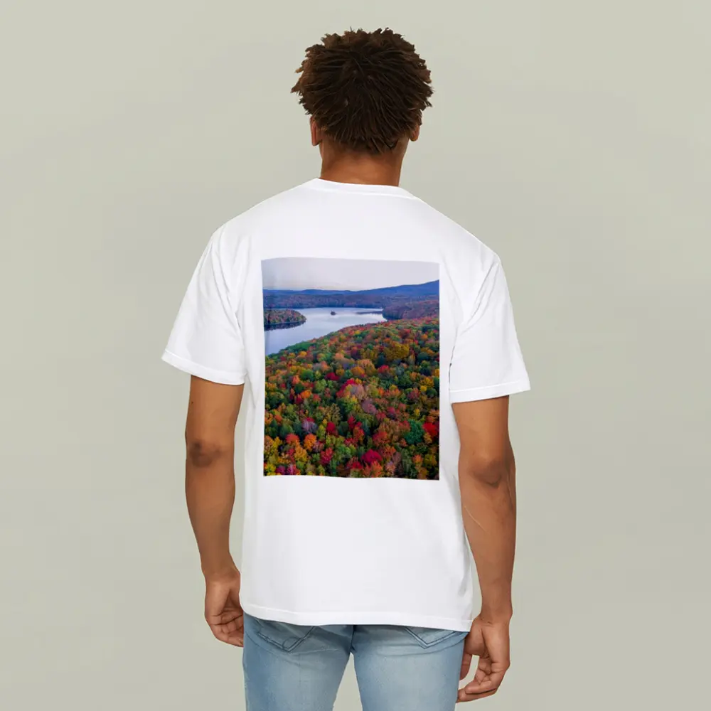 Aerial Autumn Forest Lake Mountain View – T-Shirts