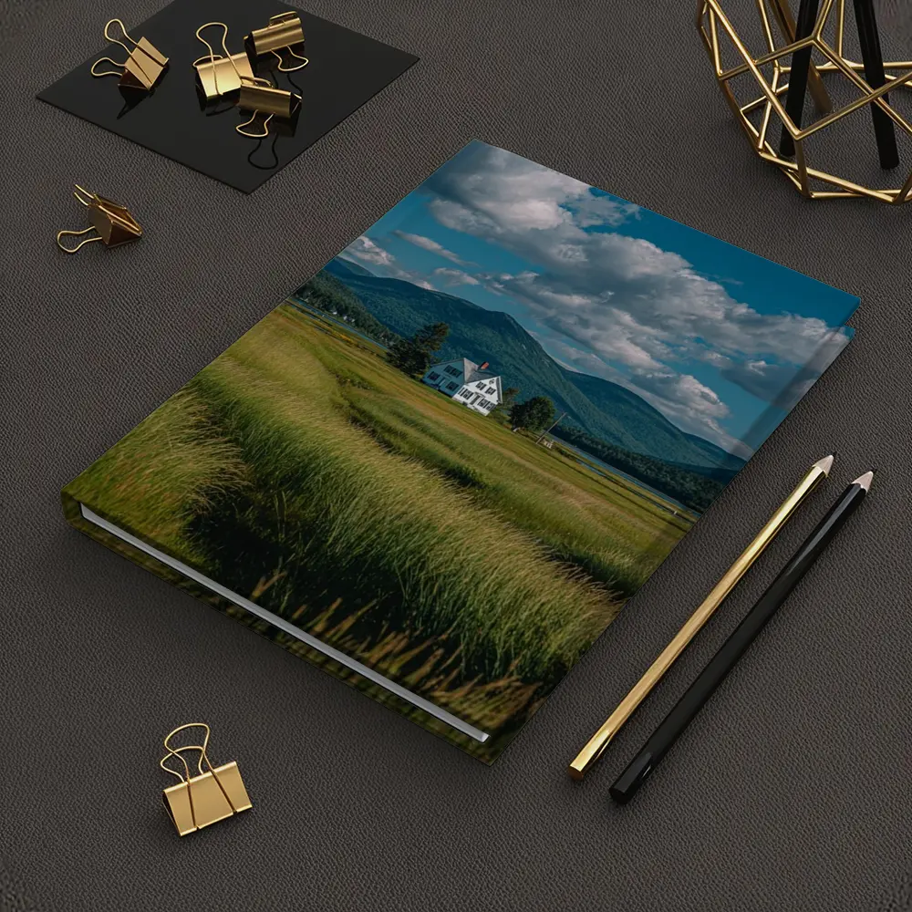 White Farmhouse Green Fields Mountain Landscape – Notebooks