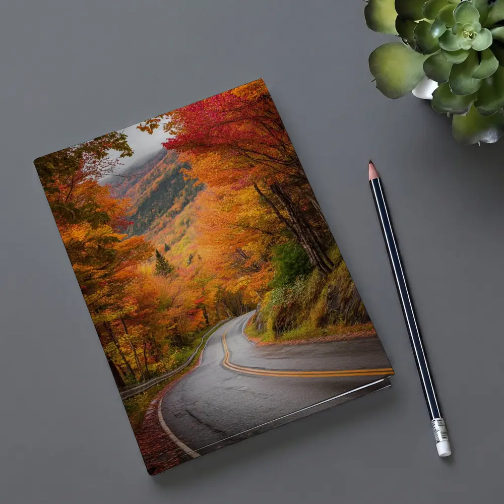 Winding Autumn Road Through Colorful Forest – Notebooks