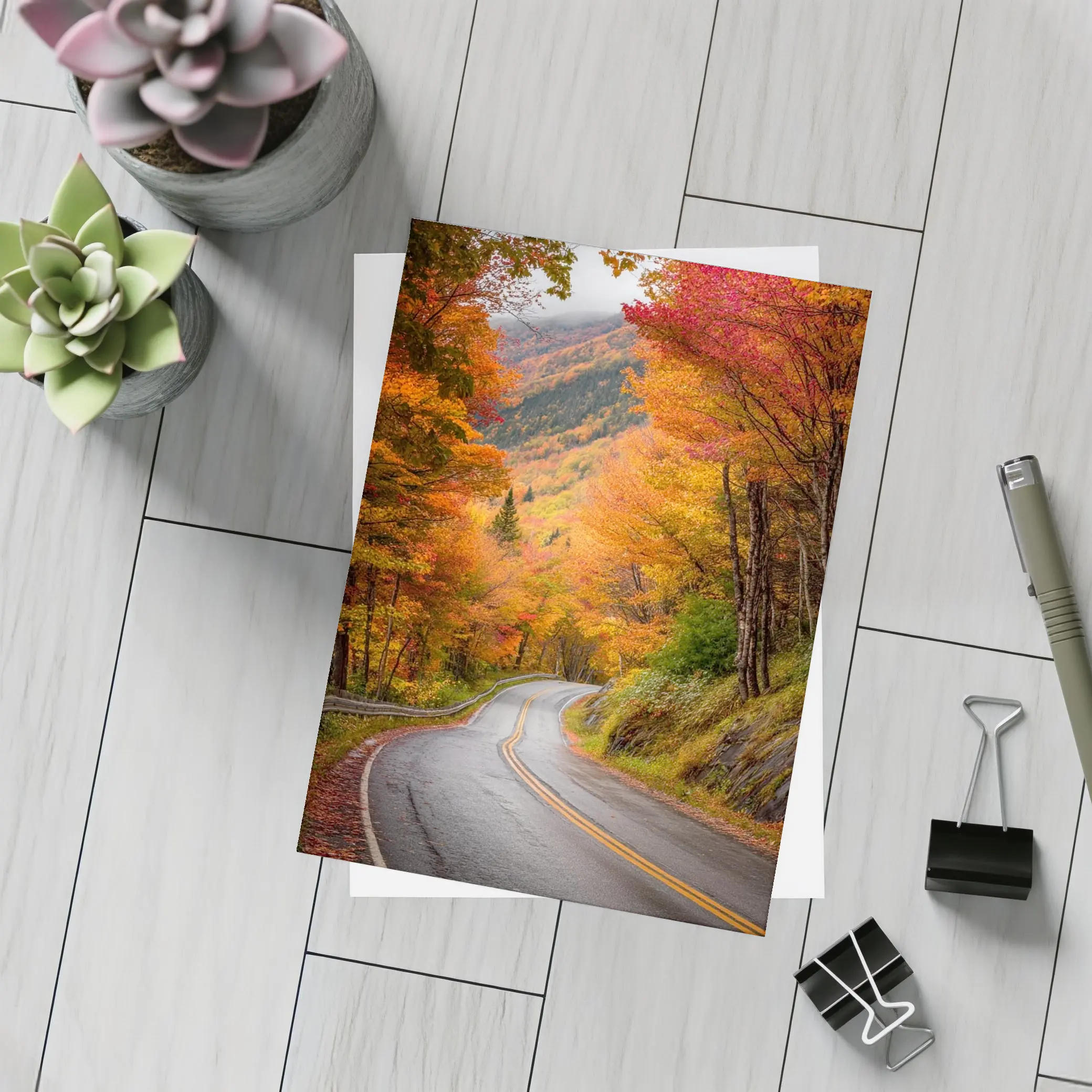Winding Autumn Road Through Colorful Forest – Postcards