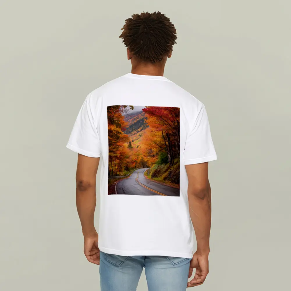 Winding Autumn Road Through Colorful Forest – T-Shirts