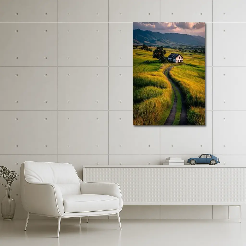 Dirt Road Through Green Rice Fields Mountains – Wall Art