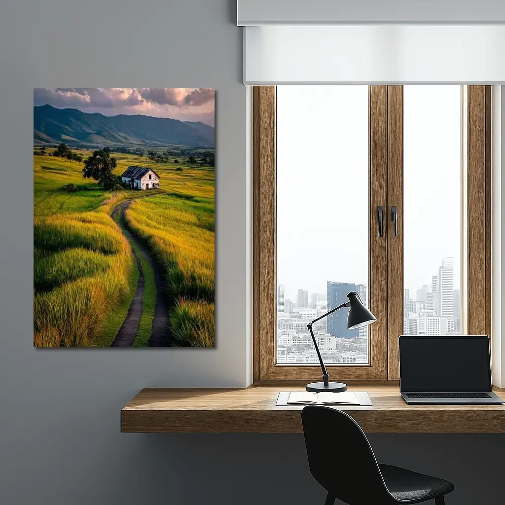 Dirt Road Through Green Rice Fields Mountains – Wall Art