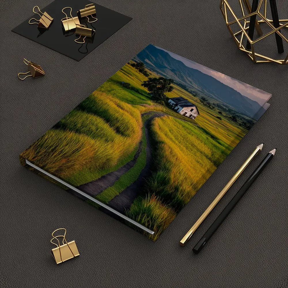Dirt Road Through Green Rice Fields Mountains – Notebooks