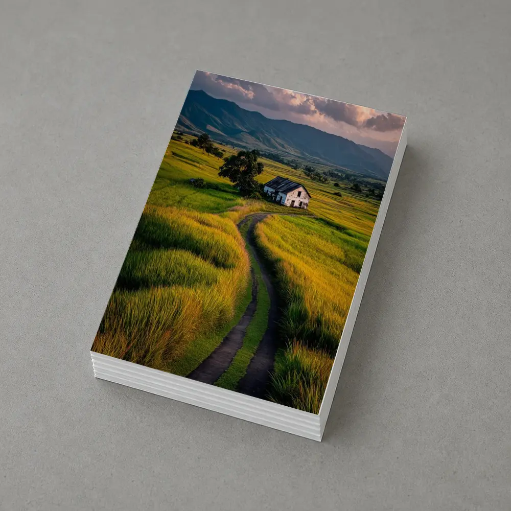 Dirt Road Through Green Rice Fields Mountains – Postcards