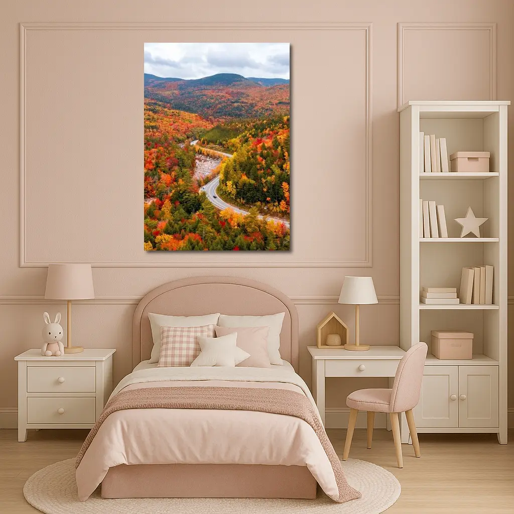 Winding Road Through Autumn Forest Valley – Wall Art