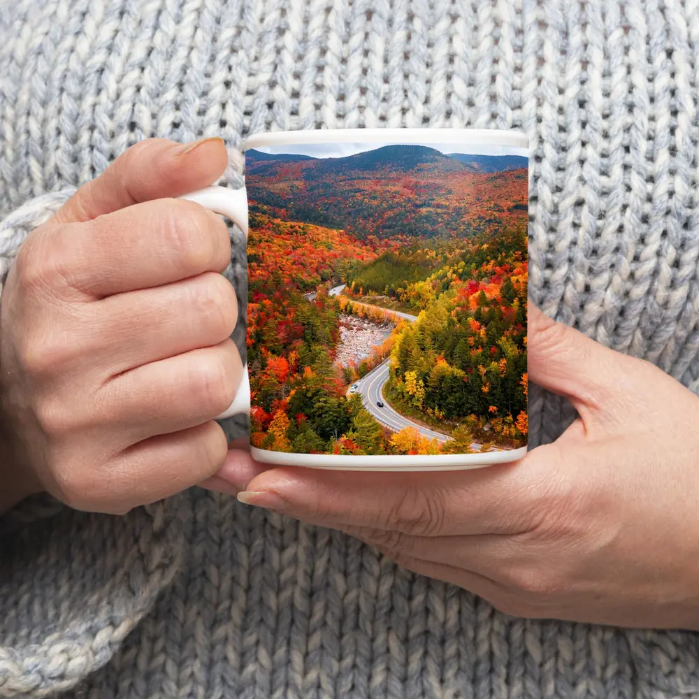 Winding Road Through Autumn Forest Valley – Mugs
