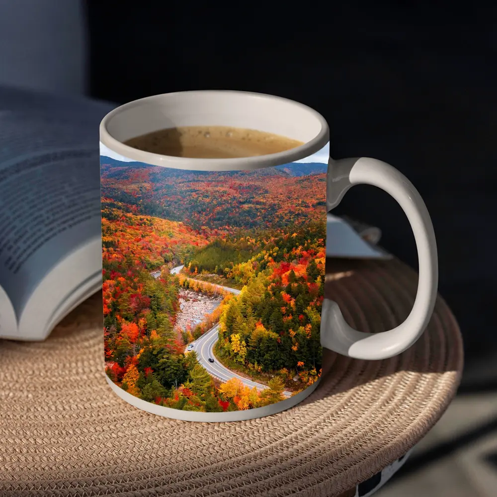 Winding Road Through Autumn Forest Valley – Mugs