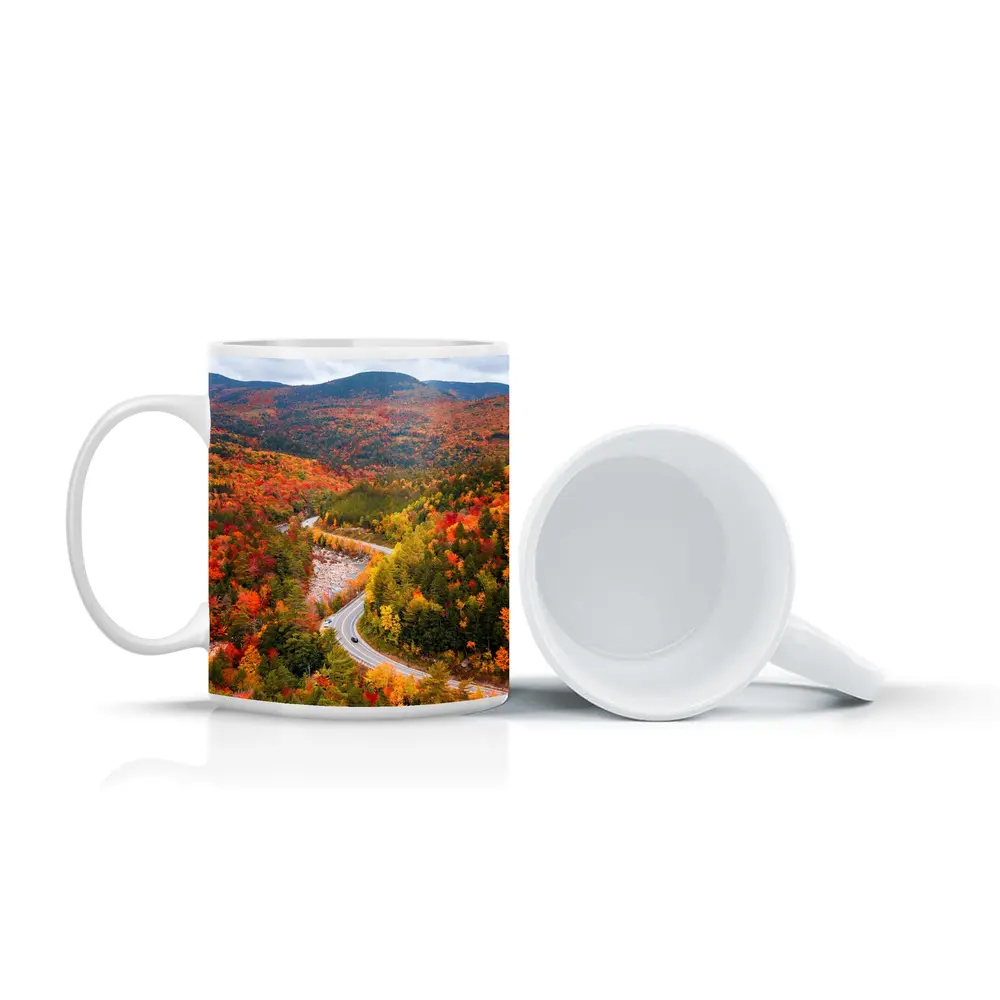Winding Road Through Autumn Forest Valley – Mugs