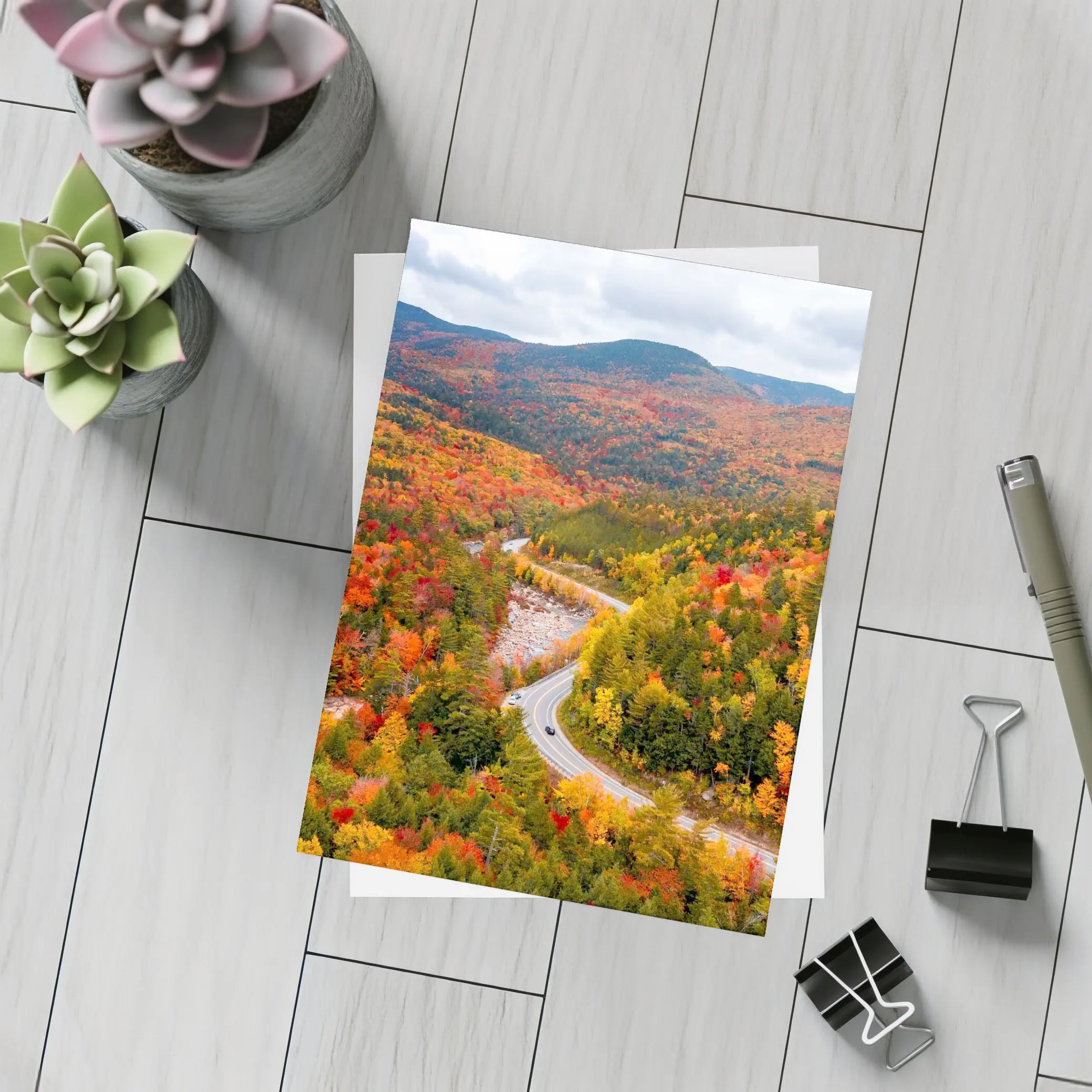 Winding Road Through Autumn Forest Valley – Postcards