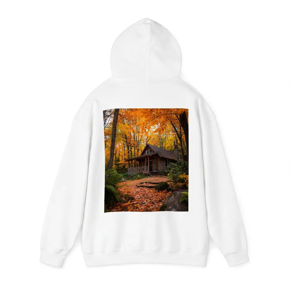 Rustic Stone Cabin Autumn Forest Path – Hoodies