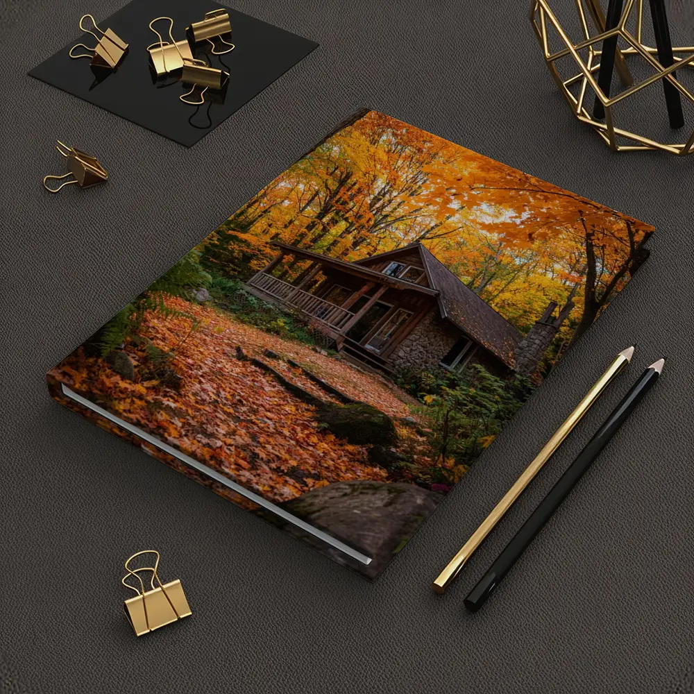 Rustic Stone Cabin Autumn Forest Path – Notebooks