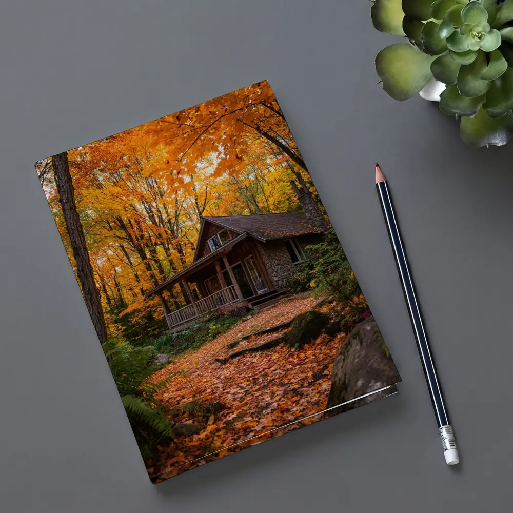 Rustic Stone Cabin Autumn Forest Path – Notebooks