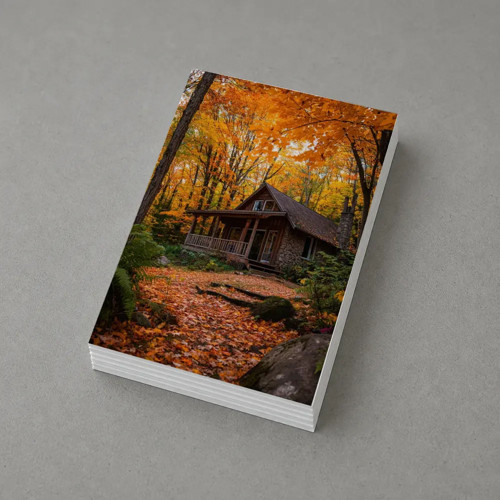 Rustic Stone Cabin Autumn Forest Path – Postcards