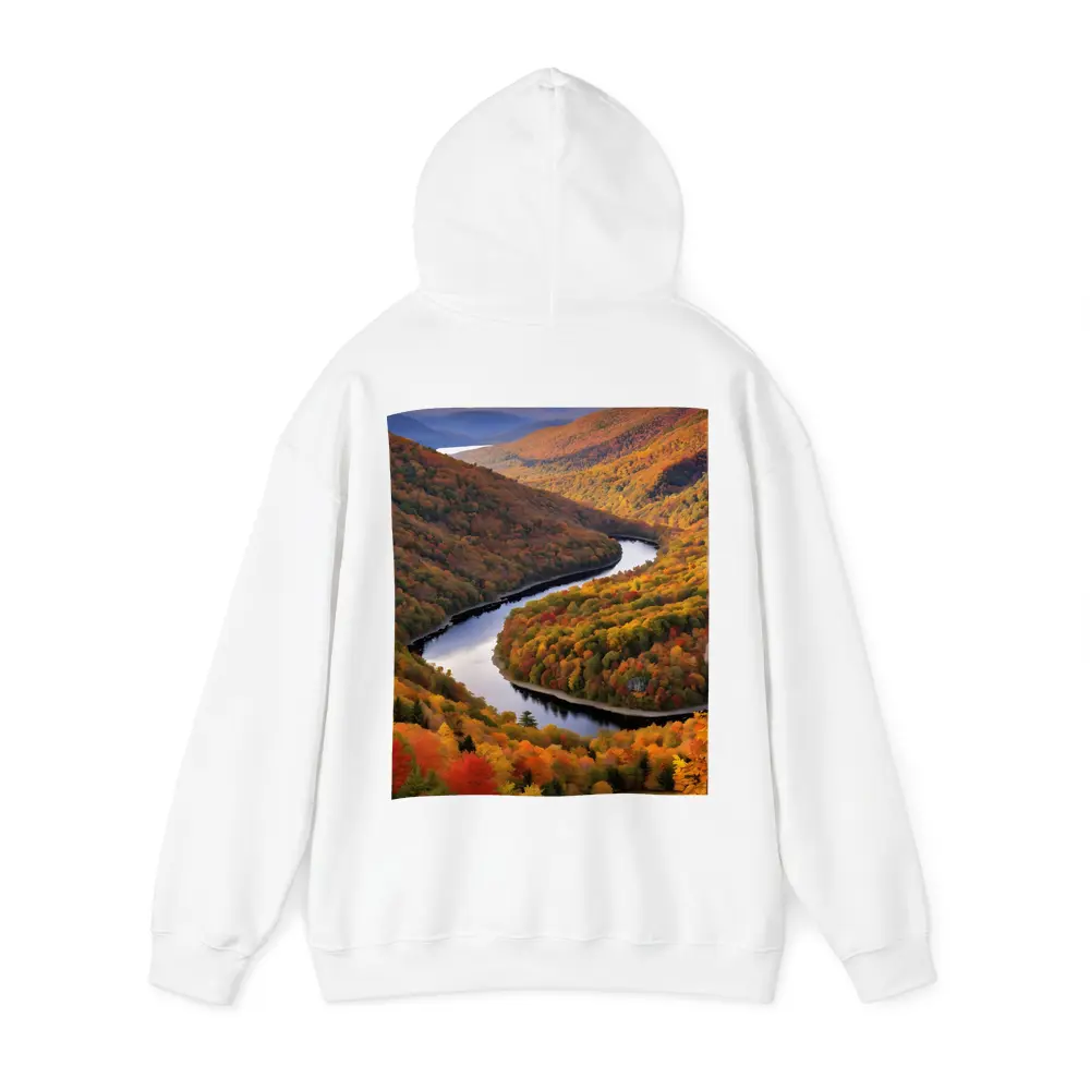 Autumn River Valley Winding Through Fall Forest – Hoodies