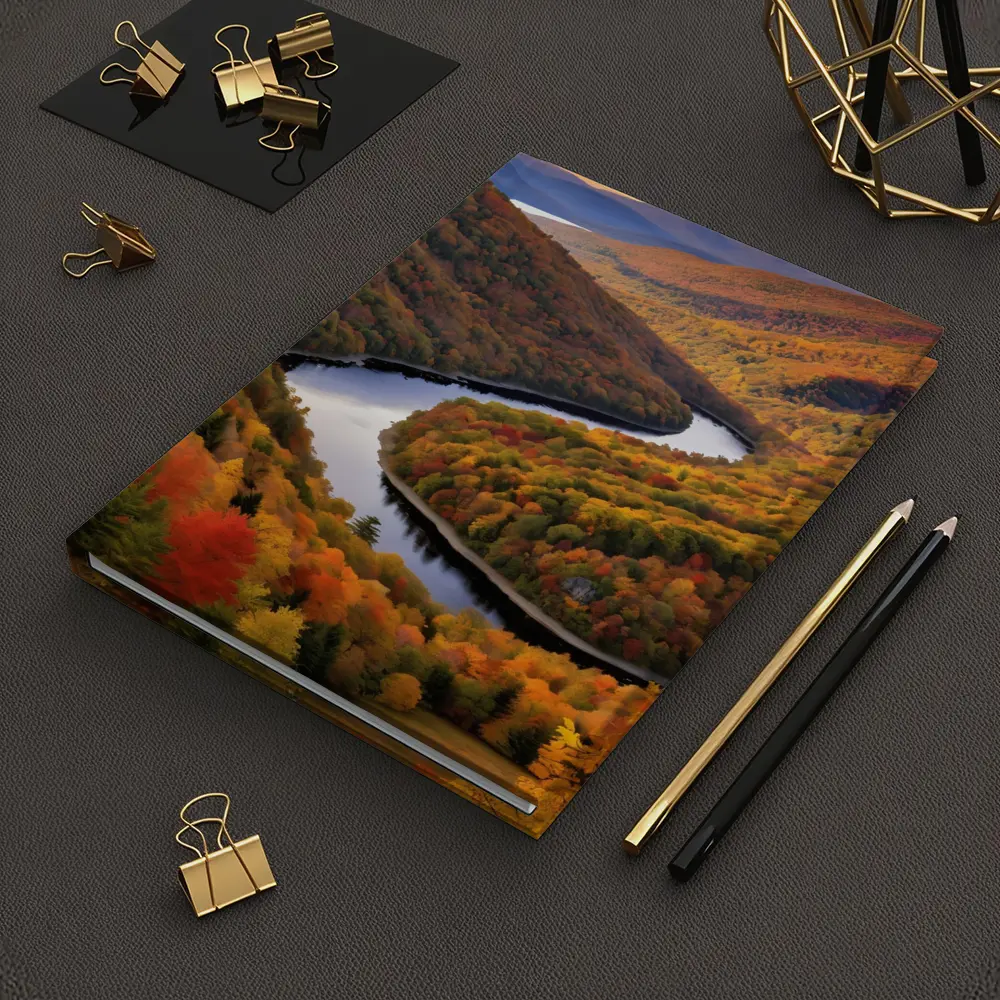 Autumn River Valley Winding Through Fall Forest – Notebooks
