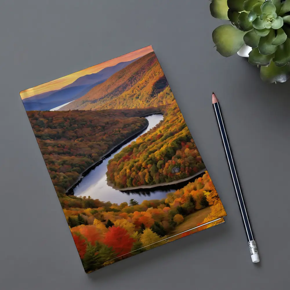 Autumn River Valley Winding Through Fall Forest – Notebooks