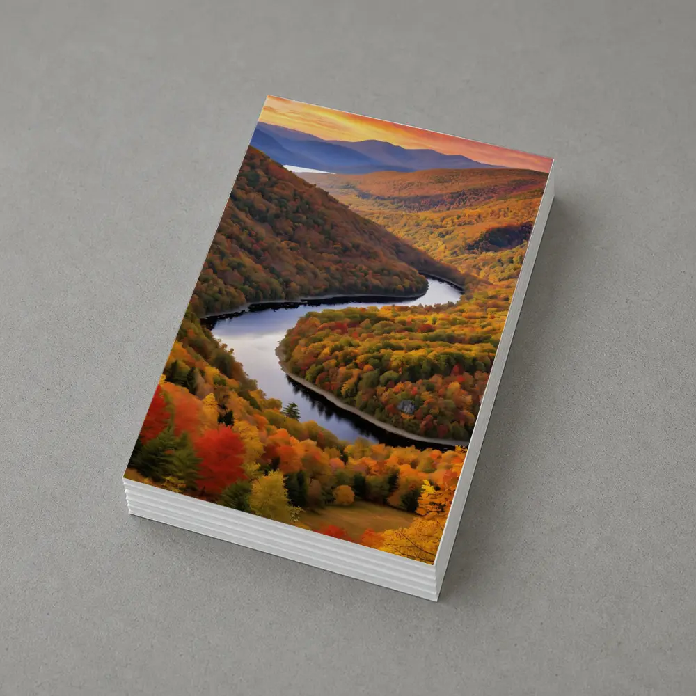 Autumn River Valley Winding Through Fall Forest – Postcards