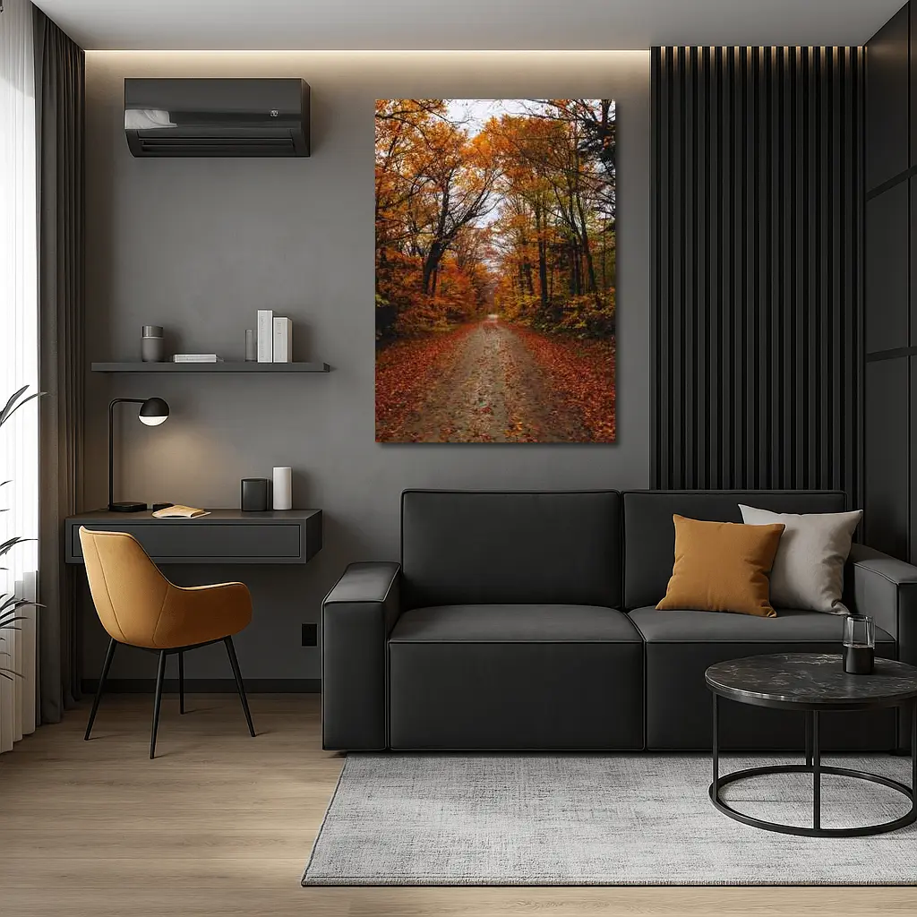 Autumn Forest Road Fallen Leaves Trees – Wall Art