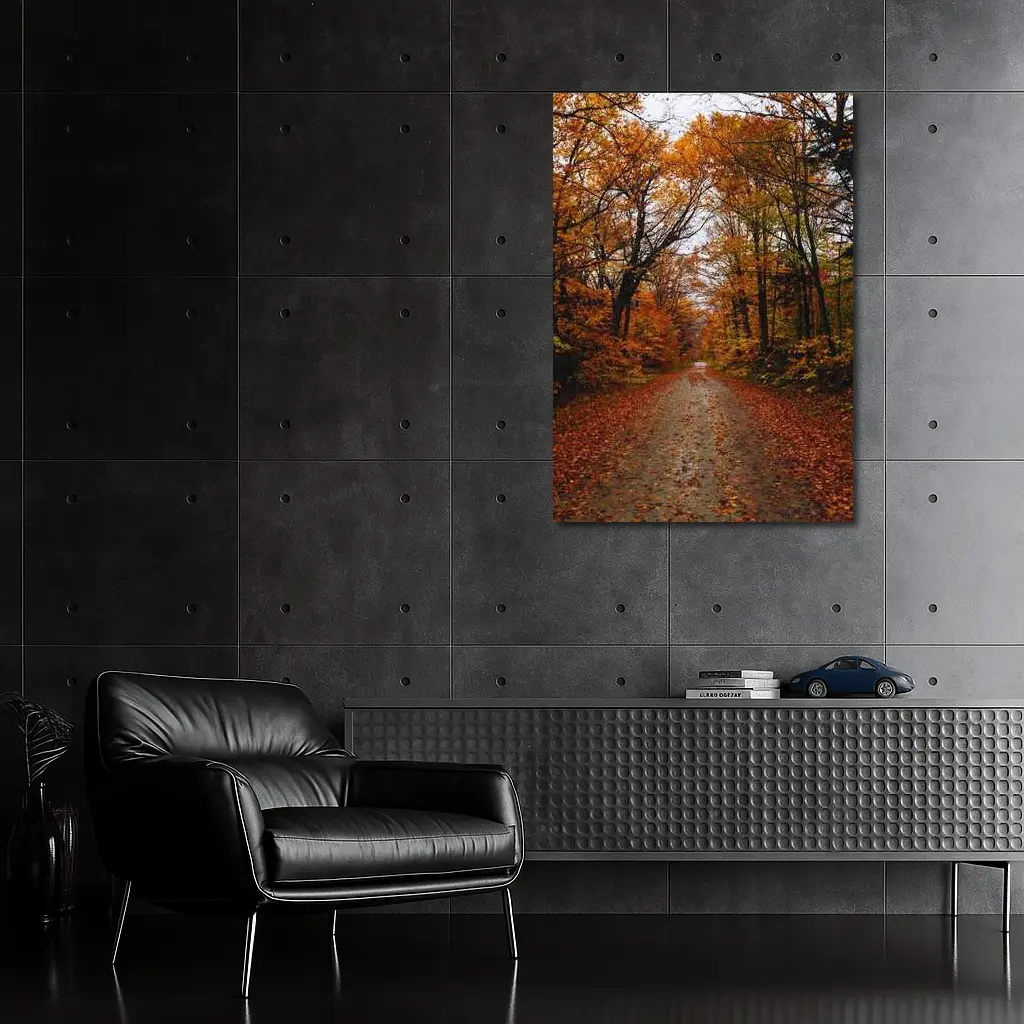 Autumn Forest Road Fallen Leaves Trees – Wall Art