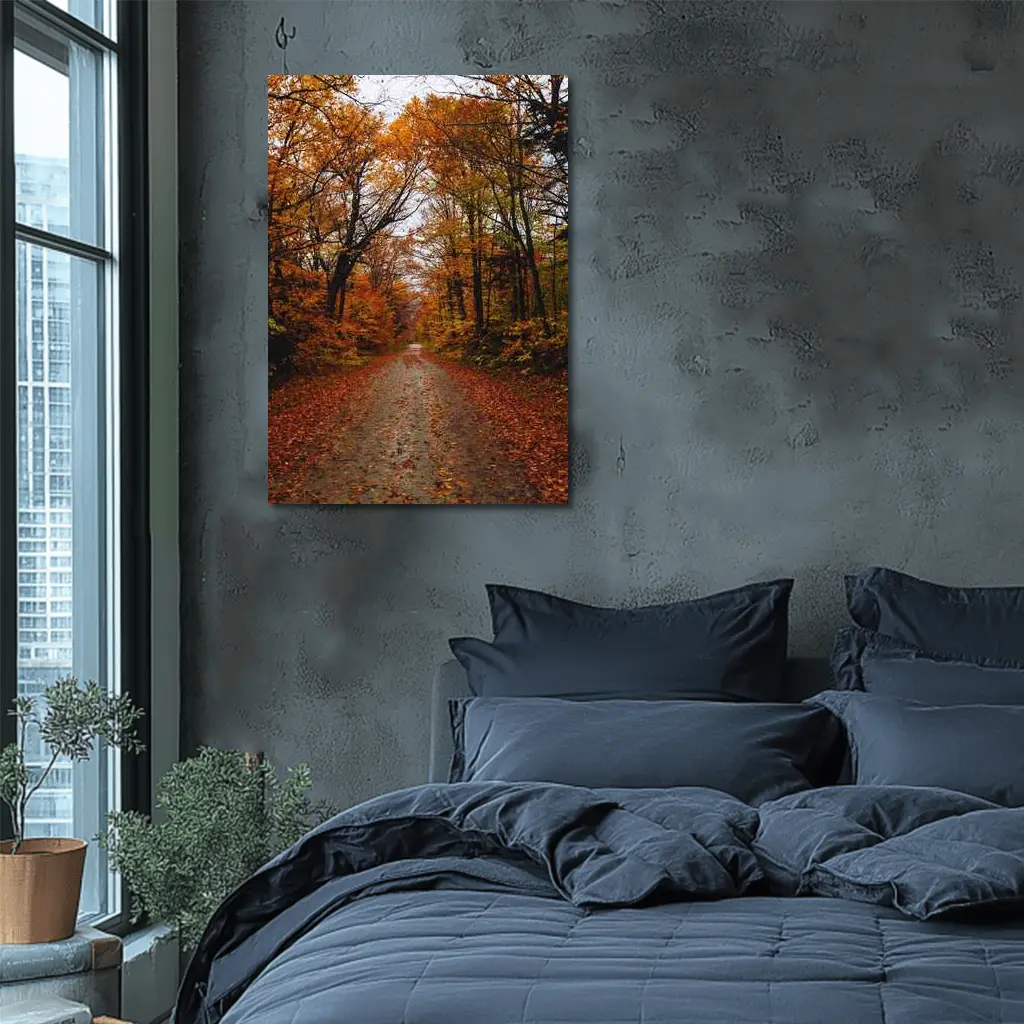 Autumn Forest Road Fallen Leaves Trees – Wall Art