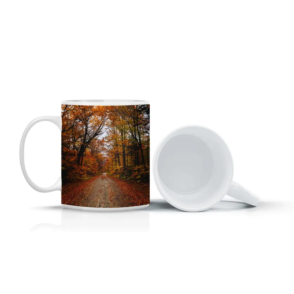 Autumn Forest Road Fallen Leaves Trees – Mugs
