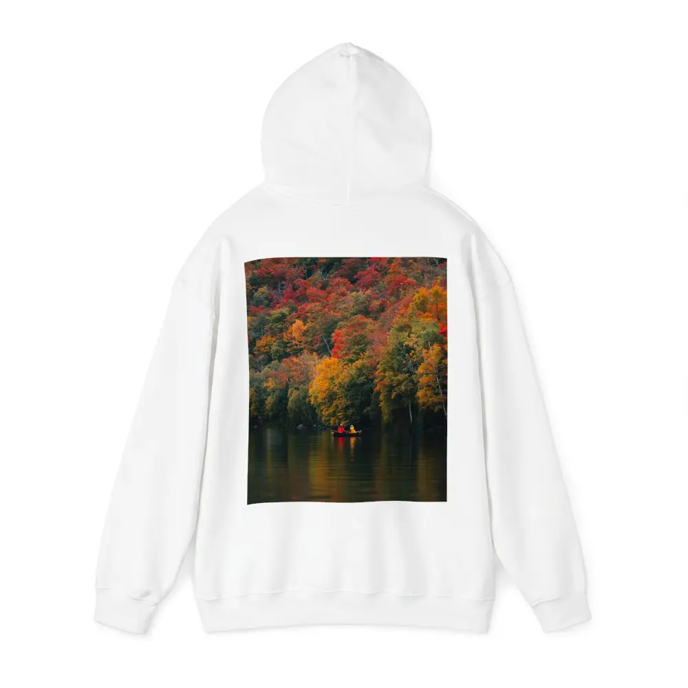 Canoe On Autumn Lake Red Foliage Forest – Hoodies