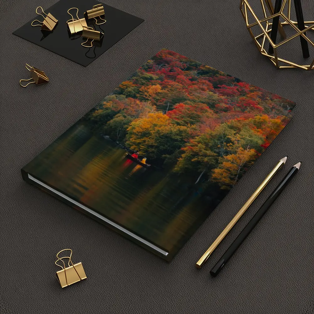 Canoe On Autumn Lake Red Foliage Forest – Notebooks